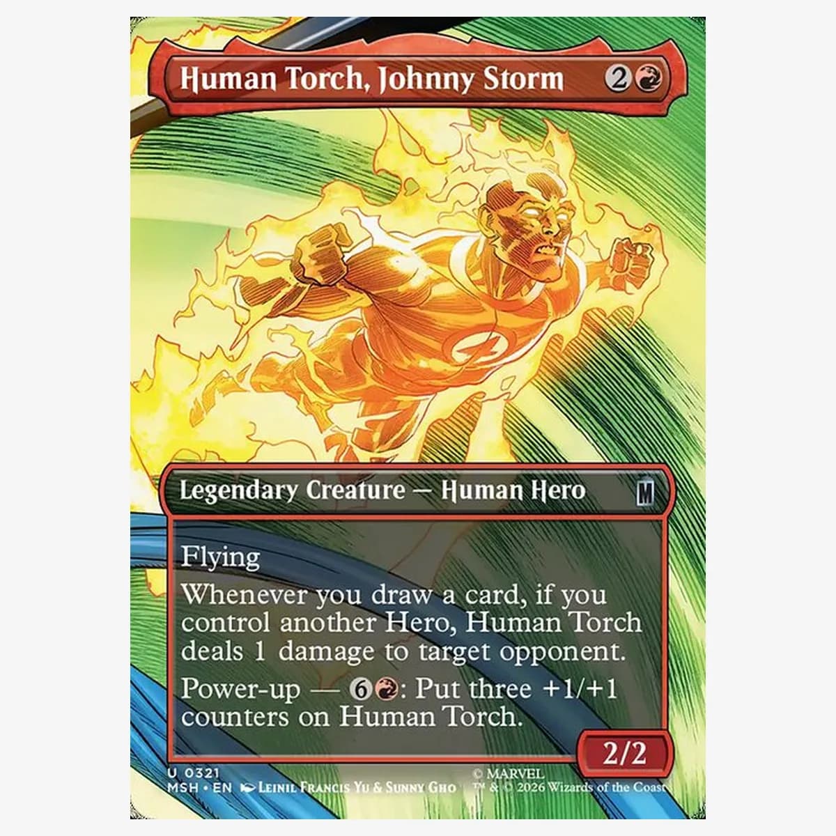 Human Torch, Johnny Storm — Borderless — Foil